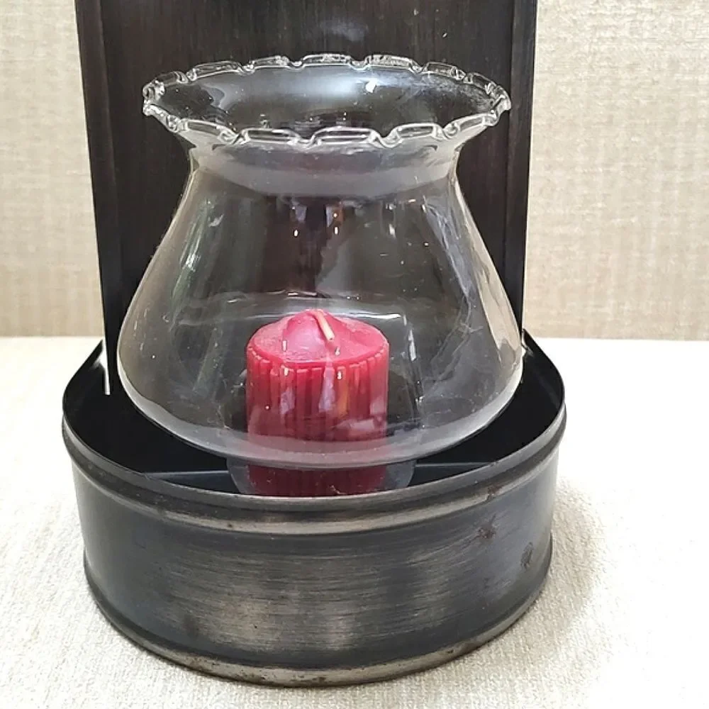 Metal Tin Punch Hurricane Candle Sconce Bronze Finish